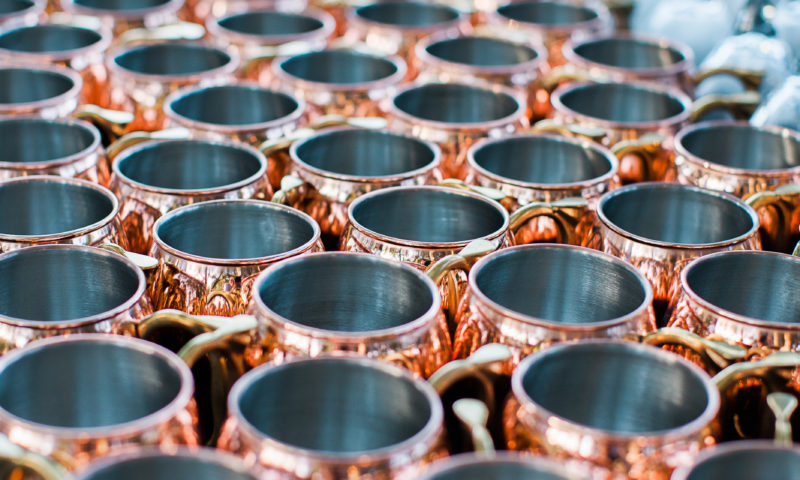 rows of Moscow Mule cups
